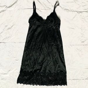 80s Vintage Black Spaghetti Strap Lace Slip Dress